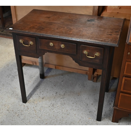 177 - An 18th century oak 3 drawer side table, raised on square section inner chamfered legs, 82 cm x 47 c... 