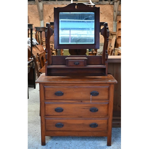 178 - An Edwardian mirror backed three drawer dressing chest, 81 cm x 46 cm x 168 cm h o/all