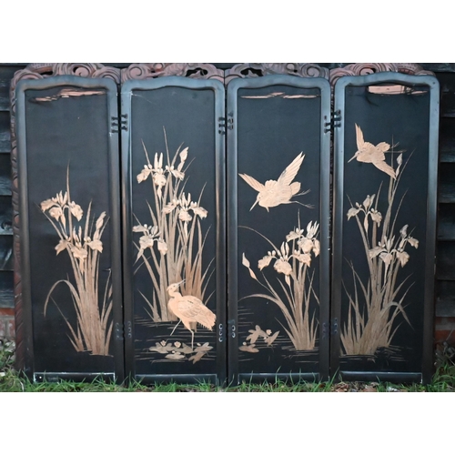 184 - Two small old Japanese silk panelled four panel folding draught screens, both a/f (2)