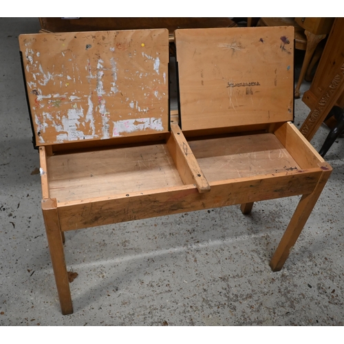 187 - A vintage double school desk, a/f