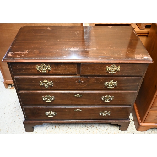 206 - A George III mahogany chest of two short over three long graduated drawers, with brass fittings, rai... 