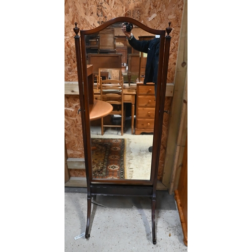 219 - An old red walnut framed cheval mirror, the plate displaying ageing and to/with a carved Japanese ha... 