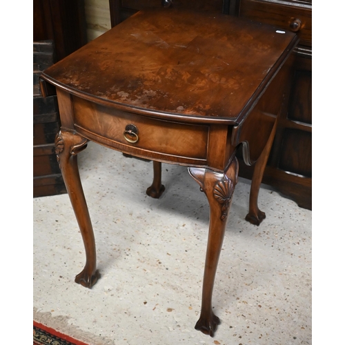 231 - A Georgian style walnut drop leaf side table, drawer to one end raised shell moulded cabriole legs