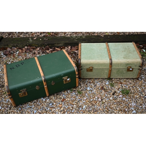 240 - Two (differing) green school trunks (2)