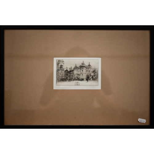 260 - Mixed pictures including etchings, three castle prospects, oil on board landscape, two pencil design... 