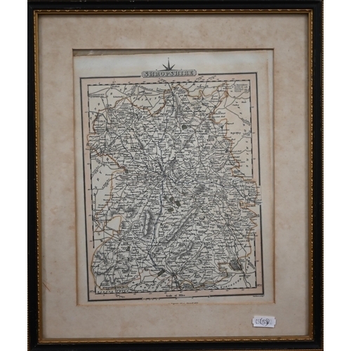 266 - Five steel map engravings, Dorset, 42 x 50 cm; Bristol/Bath; Hampshire or Southampton; Shropshire an... 