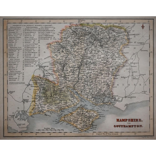 266 - Five steel map engravings, Dorset, 42 x 50 cm; Bristol/Bath; Hampshire or Southampton; Shropshire an... 