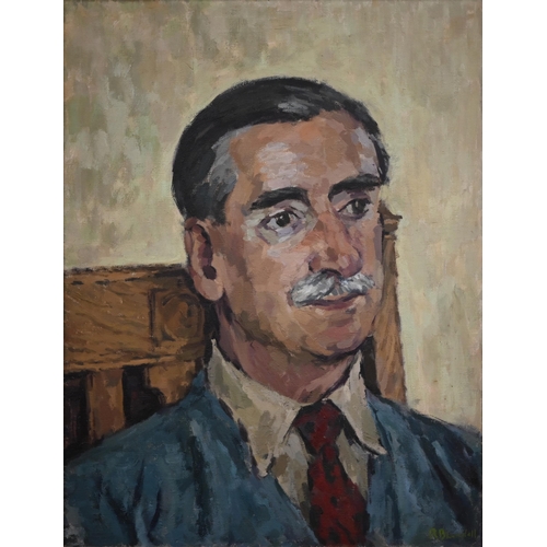 268 - R B Lundell - Portrait of a mustachioed gentleman, oil on canvas, signed, 64 x 50 cm