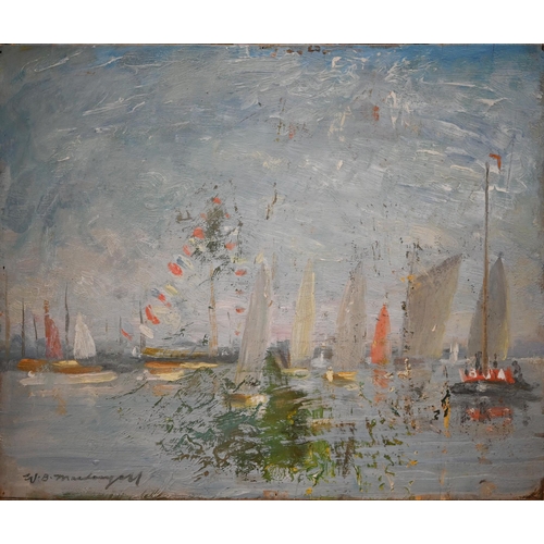 270 - W B Macdougall - 'Regatta on Barton Broad', oil on board, signed, 31 x 37 cm (unframed)