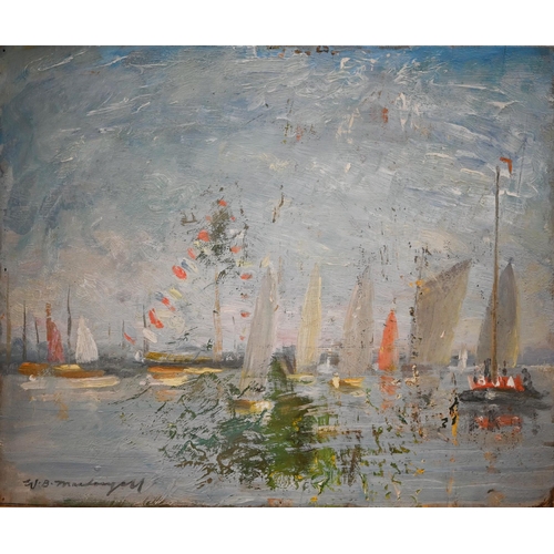 270 - W B Macdougall - 'Regatta on Barton Broad', oil on board, signed, 31 x 37 cm (unframed)