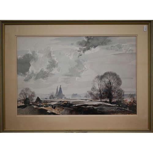 273 - W Werner - Continental embankment view, oil on canvas, signed and dated 1955, 27 x 40 m to/w a print... 