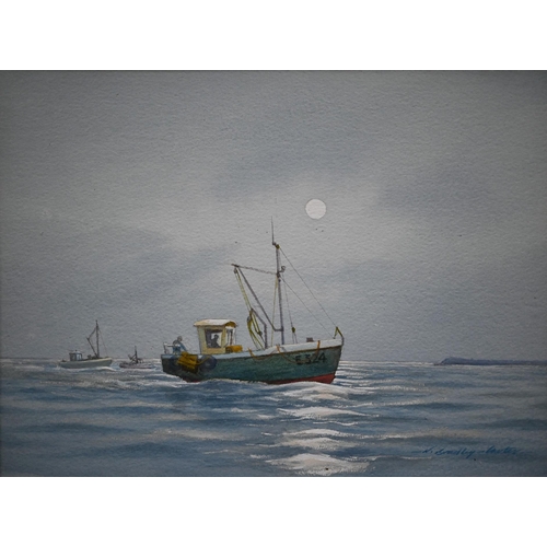 274 - W Bradley-Lowes? - Fishing boat, watercolour, signed, 21.5  29 cm (no glass); R Horner, pen and... 