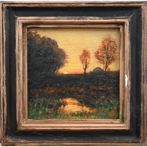 275 - David Jones - Two small oil on board landscapes, 11 x 11 cm and 11.5 x 16 cm to/w a 19th century oil... 