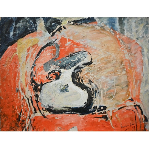 279 - Paul Spencer - Bull in a feathered ring, oil on canvas, signed and dated 1981, 61 x 51 cm, unframed;... 