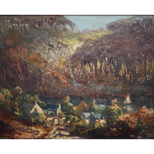 280 - Continental school - Landscape, oil on board, signed indistinctly and dated 1952, 32 x 40 cm to/w a ... 