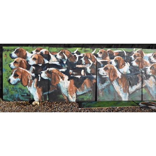 297 - K Lightfoot - Seven various oil on board studies of beagle hounds, 132 x 185 cm the largest (7)