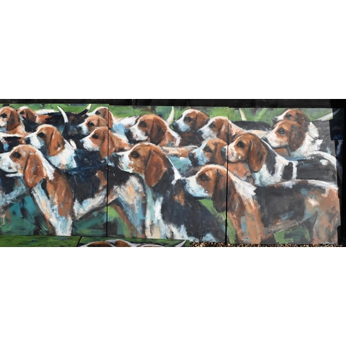 297 - K Lightfoot - Seven various oil on board studies of beagle hounds, 132 x 185 cm the largest (7)