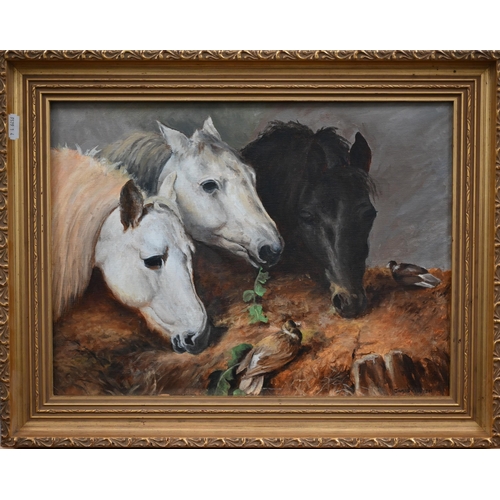 304 - James Chatten - A trio of horses' heads, oil on board, signed, 28 x 38.5 cm