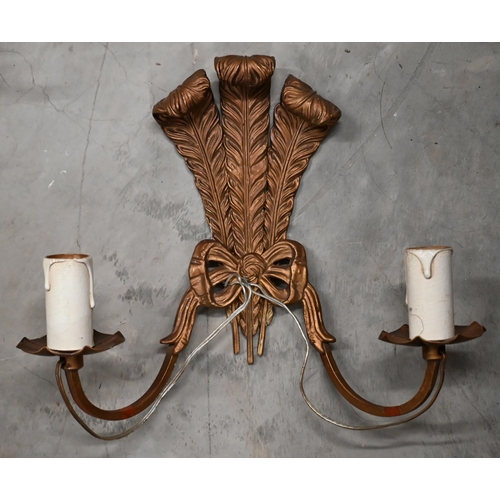 357 - Two carved giltwood twin-branch electric wall-sconces to/w a metal example (3)