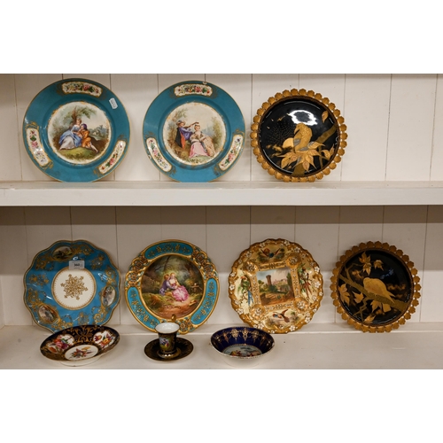 360 - Three antique Coalport china cabinet plates with painted decoration to/w a pair of Coalport plates g... 