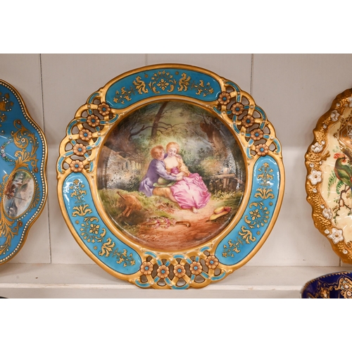 360 - Three antique Coalport china cabinet plates with painted decoration to/w a pair of Coalport plates g... 