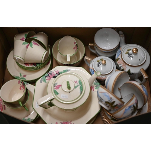 380 - An Art Deco Burleigh Ware part tea/dinner service, printed and painted with orchids to/w a Japanese ... 