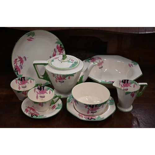 380 - An Art Deco Burleigh Ware part tea/dinner service, printed and painted with orchids to/w a Japanese ... 