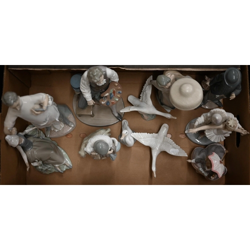 381 - Eight various Lladro figures and three geese (box)