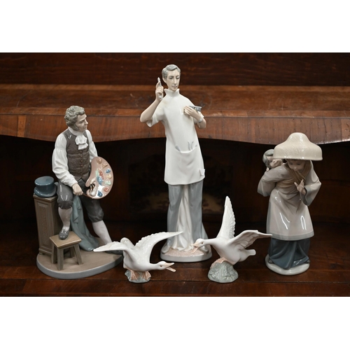 381 - Eight various Lladro figures and three geese (box)