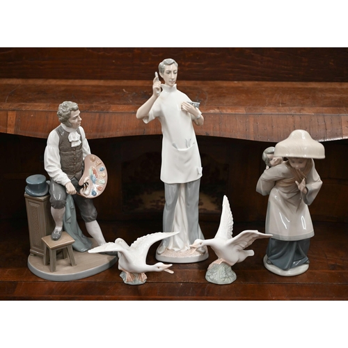 381 - Eight various Lladro figures and three geese (box)