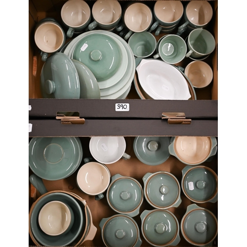 390 - A collection of Denby pottery green, dinner/tea ware (2 boxes)