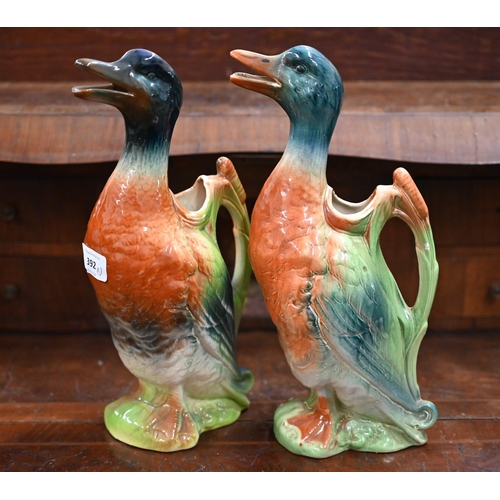 392 - Two vintage French St Clement pottery large 'duck' jugs, 33 cm high