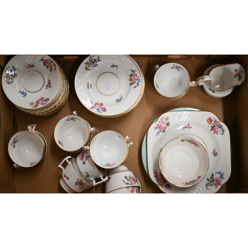 403 - A late Victorian Spodes Copeland china floral-printed tea service and a pair of floral-painted plate... 