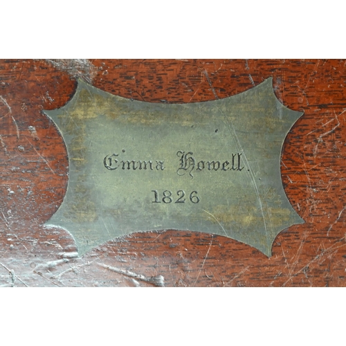 451 - A George IV brass-bound mahogany writing slope with fitted interior and base drawer, 46 cm wide