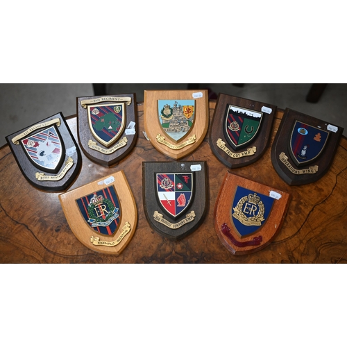 452 - Various vintage and later glass bottles to/w eight modern Regimental shields (box)