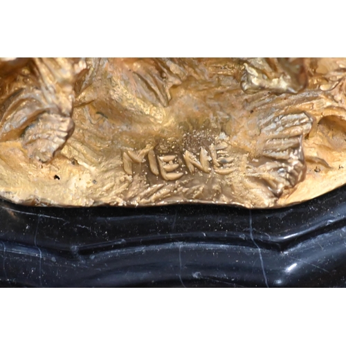 467 - A gilt bronze group of a hunter with gundog, signed 'Mene' on marble base, 19 cm high