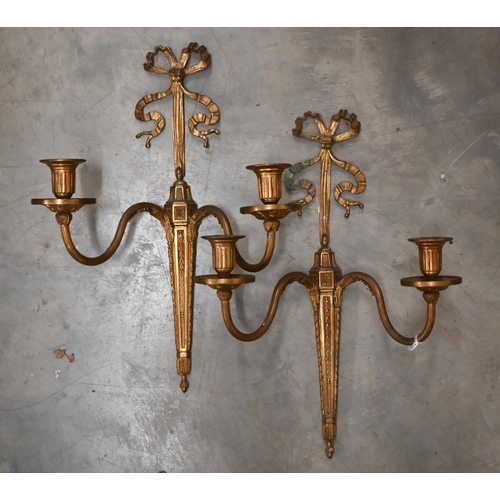469 - A pair of Adam style gilt metal twin-branch candle sconces, 44 cm