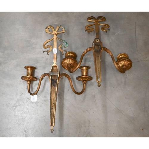 469 - A pair of Adam style gilt metal twin-branch candle sconces, 44 cm