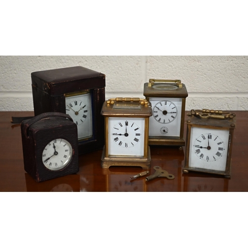 475 - Five various carriage/travel clocks - two with leather cases