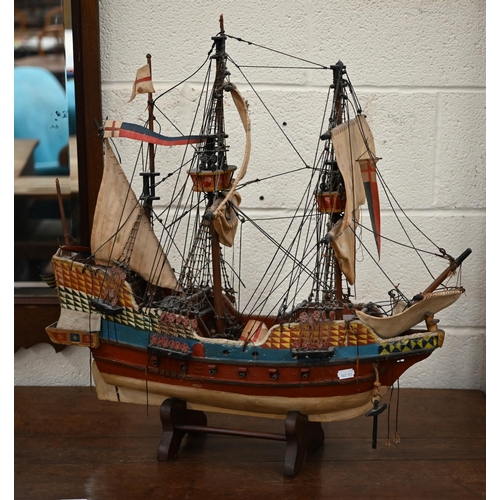 493 - # A scratch-built vintage wooden model of a 17th century three-masted galleon, 66 cm