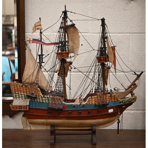 493 - # A scratch-built vintage wooden model of a 17th century three-masted galleon, 66 cm