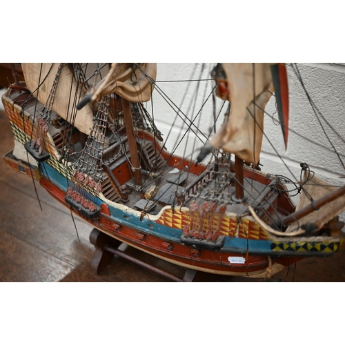 493 - # A scratch-built vintage wooden model of a 17th century three-masted galleon, 66 cm