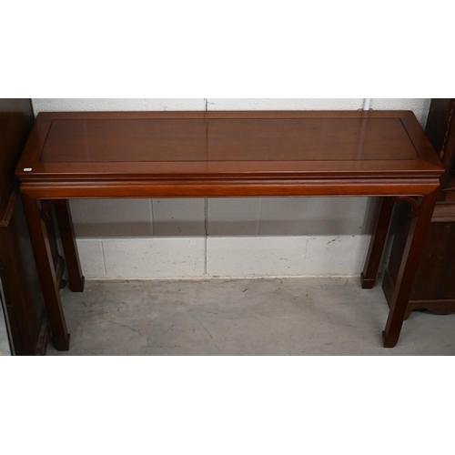 51 - A 20th century Chinese stained hardwood console table, 138 cm wide x 40 cm deep x 86 cm high
