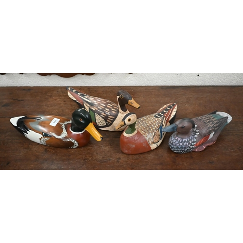 512 - Two vintage painted wood duck decoys, 40/33 cm long to/w two later examples (4)