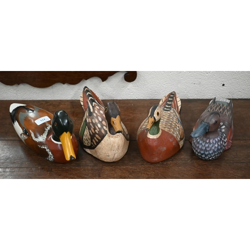 512 - Two vintage painted wood duck decoys, 40/33 cm long to/w two later examples (4)