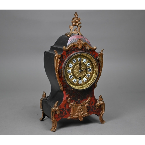 527 - A late 19th century French Boulle mantel clock in the Rococo Revival manner with gilt metal mounts a... 