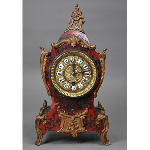 527 - A late 19th century French Boulle mantel clock in the Rococo Revival manner with gilt metal mounts a... 