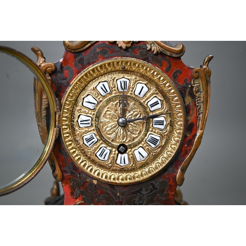 527 - A late 19th century French Boulle mantel clock in the Rococo Revival manner with gilt metal mounts a... 