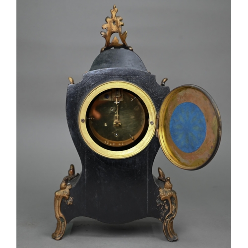 527 - A late 19th century French Boulle mantel clock in the Rococo Revival manner with gilt metal mounts a... 