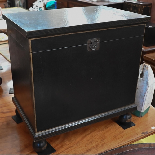 529 - A Chinese painted lacquer end table/box with fitted interior on ball feet, 60 cm wide